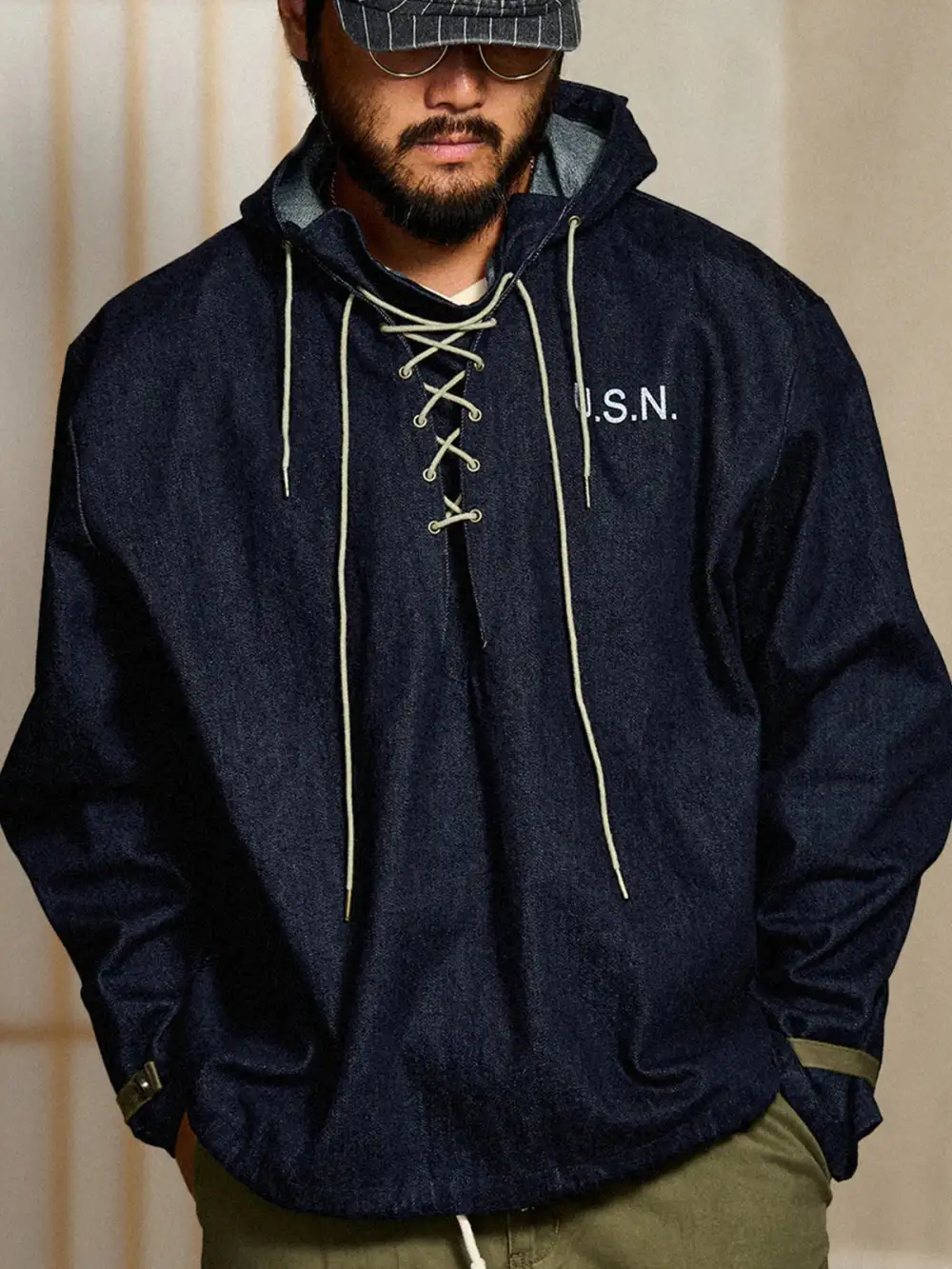 Men's Denim Hooded Parka Jacket