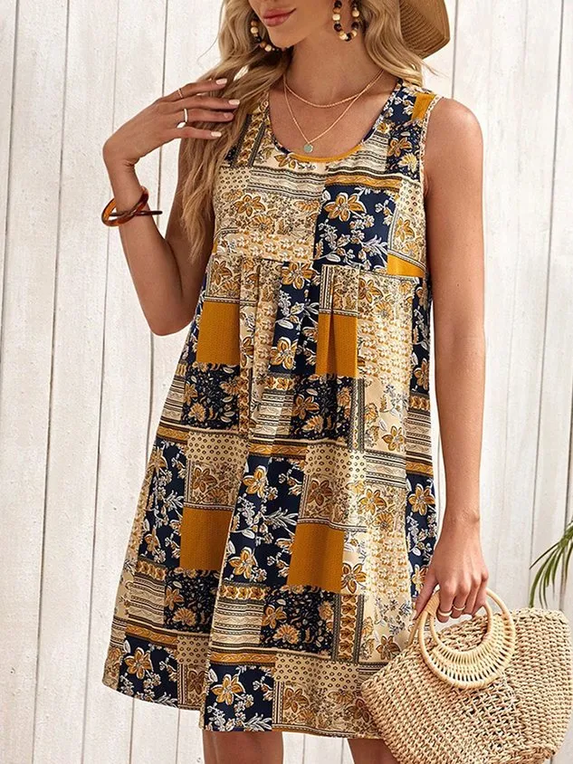 Casual Loose Ethnic Scoop Neck Dress