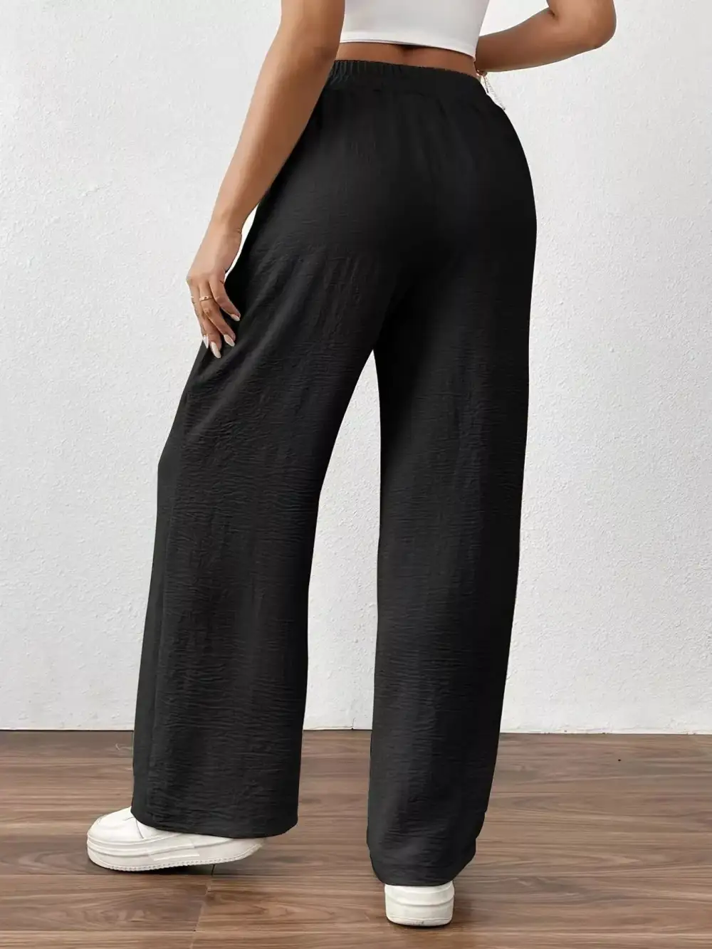 Relaxed Casual Drawstring Wide Leg Pants