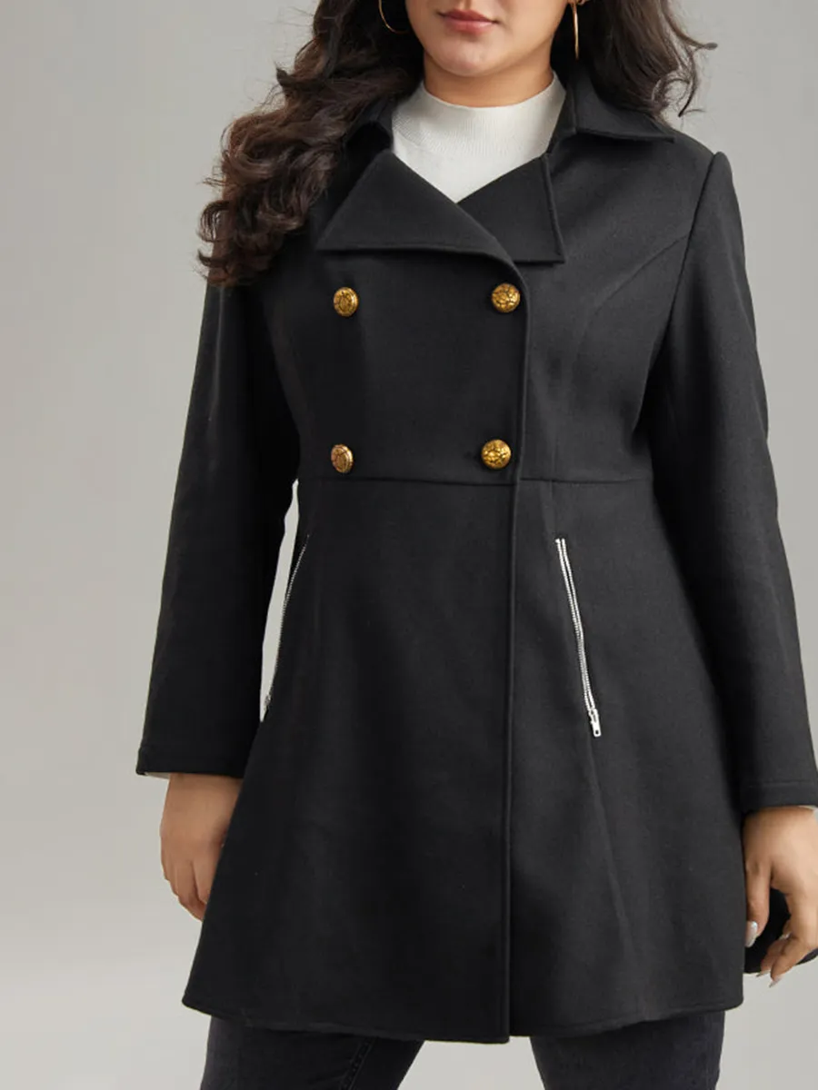 Black tweed coat with waist lapel for women