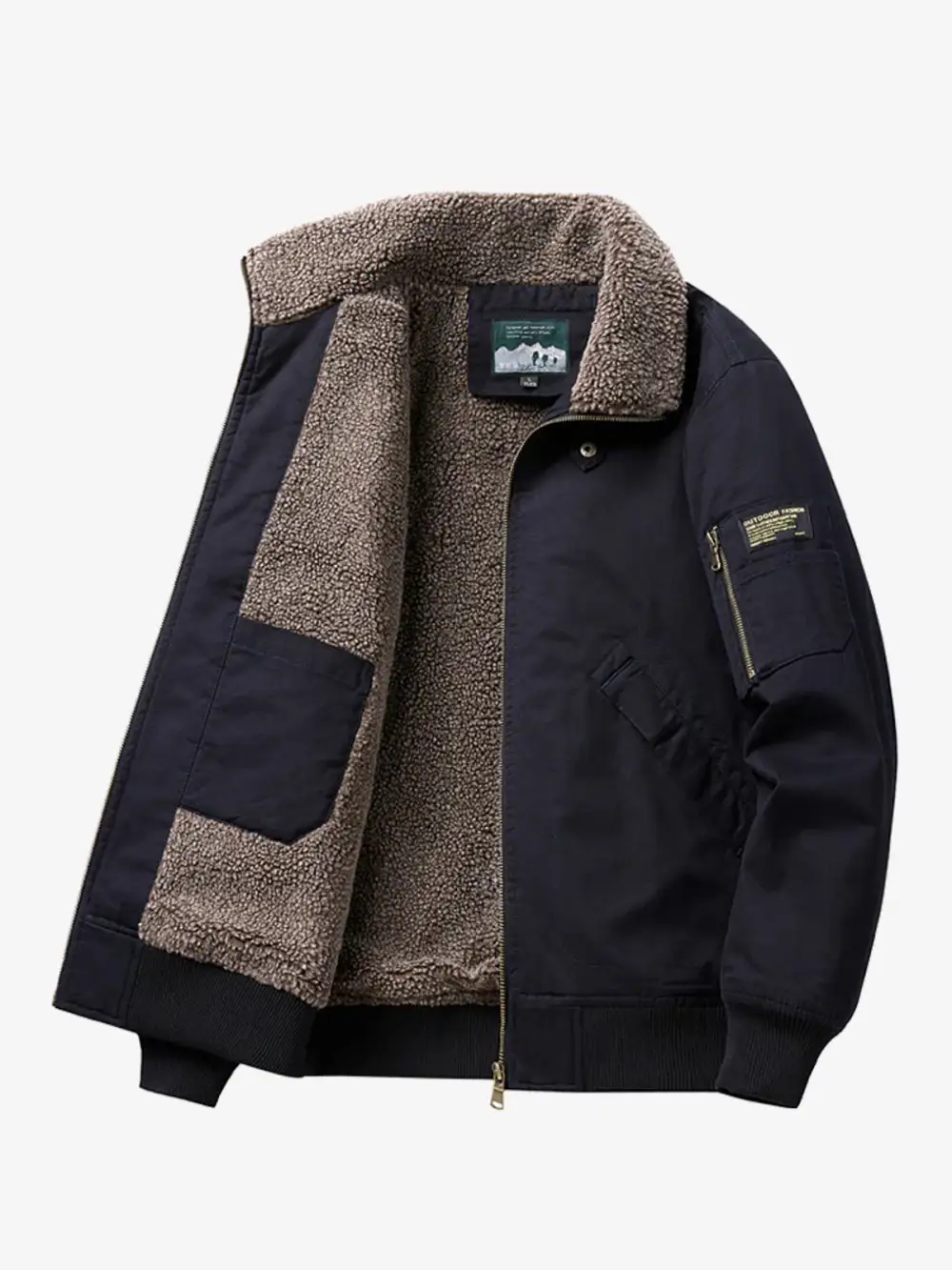 Men'S Sherpa Lined Pocketed Bomber Jacket
