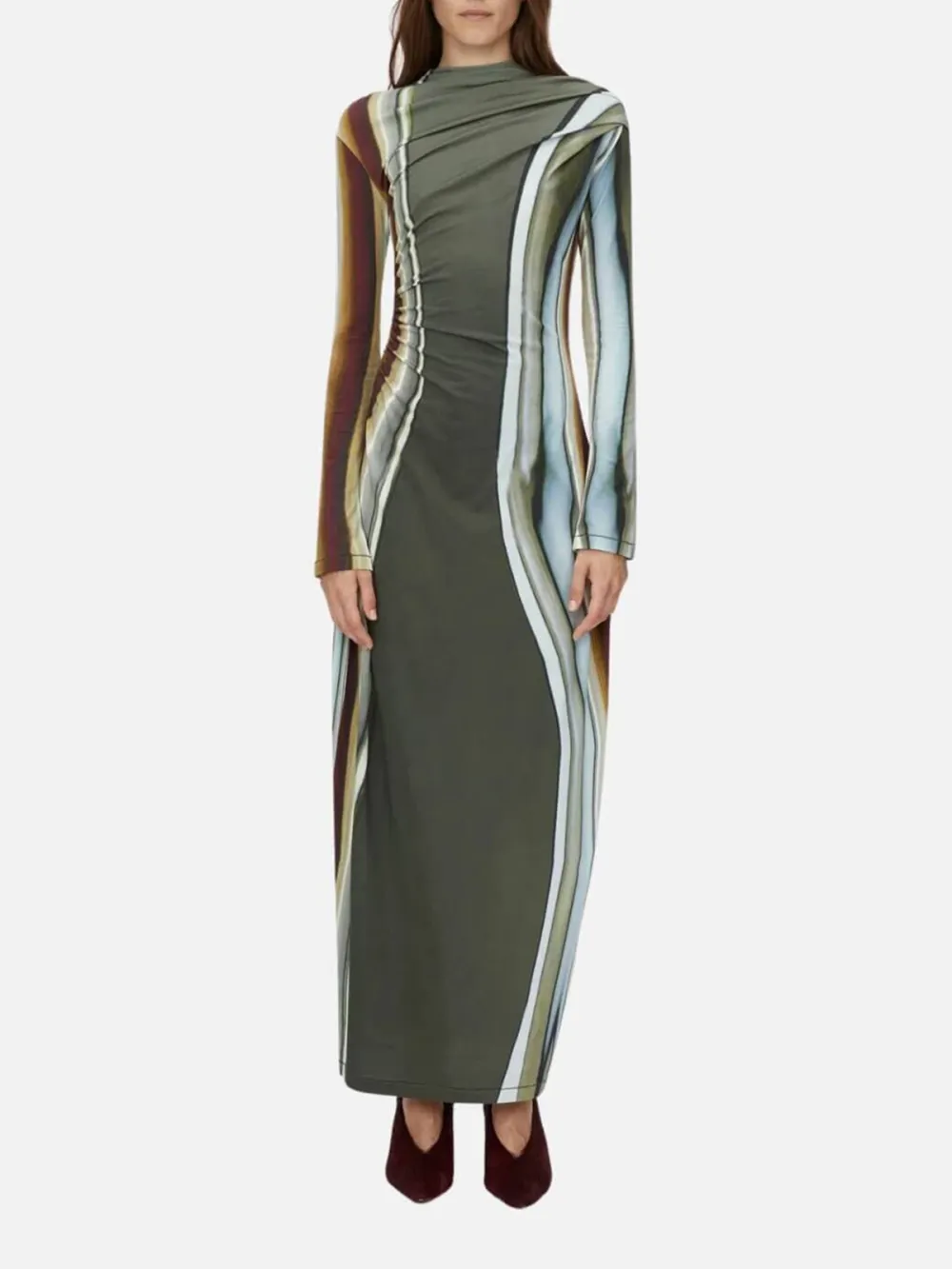Printed Mock Neck Long Sleeve Dress
