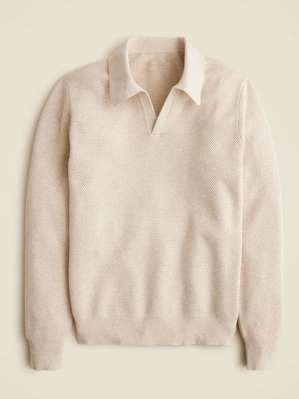 Beige Polo Style Knit Sweater