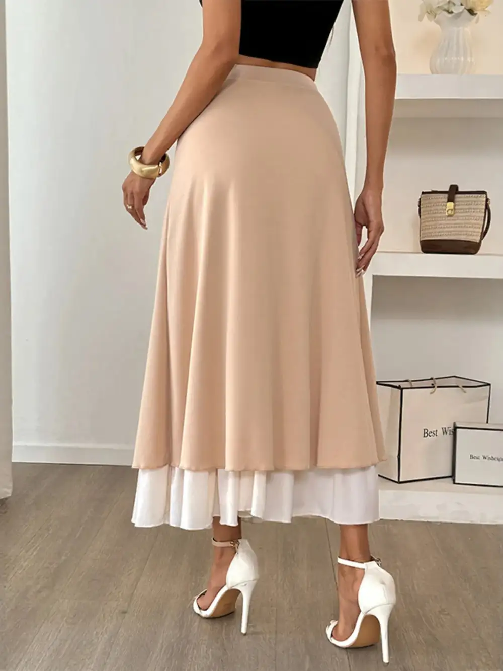 Layered Contrast Midi Skirt