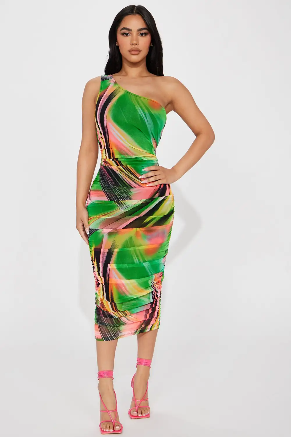 Mailee Mesh Midi Dress - Green/combo