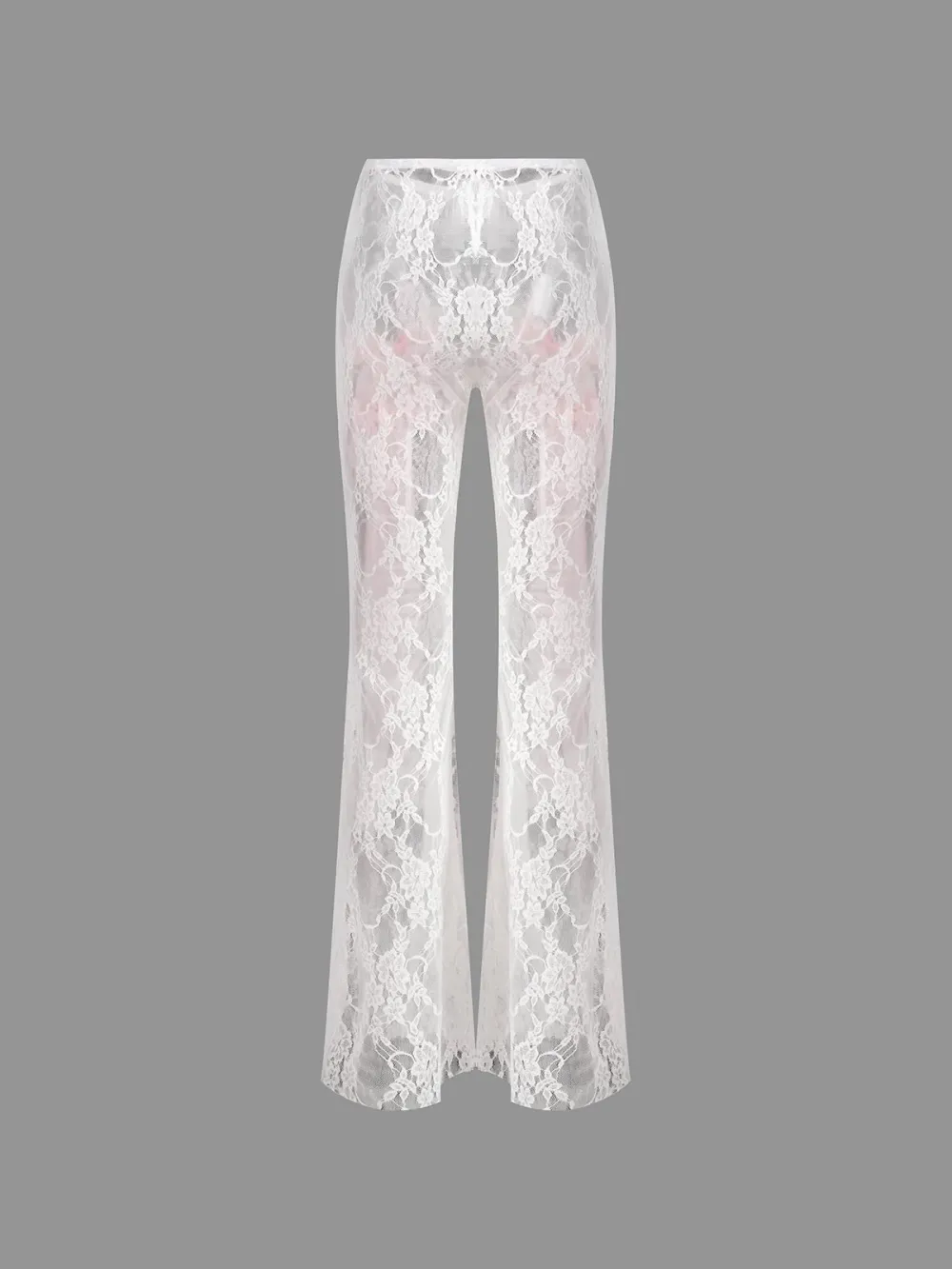 Lace Plain Bell-Bottomtrousers Pant