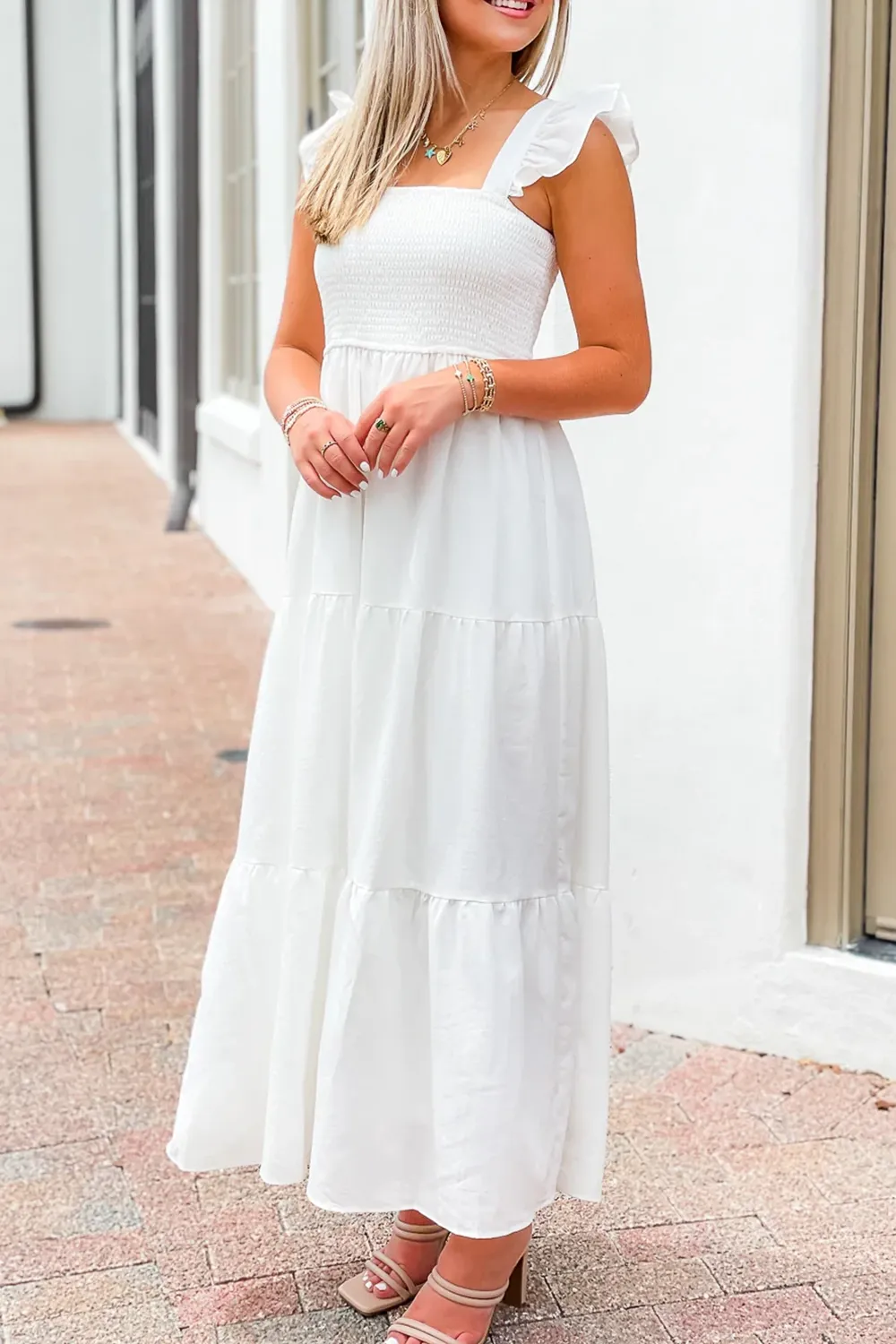 White Suspender Long Dress