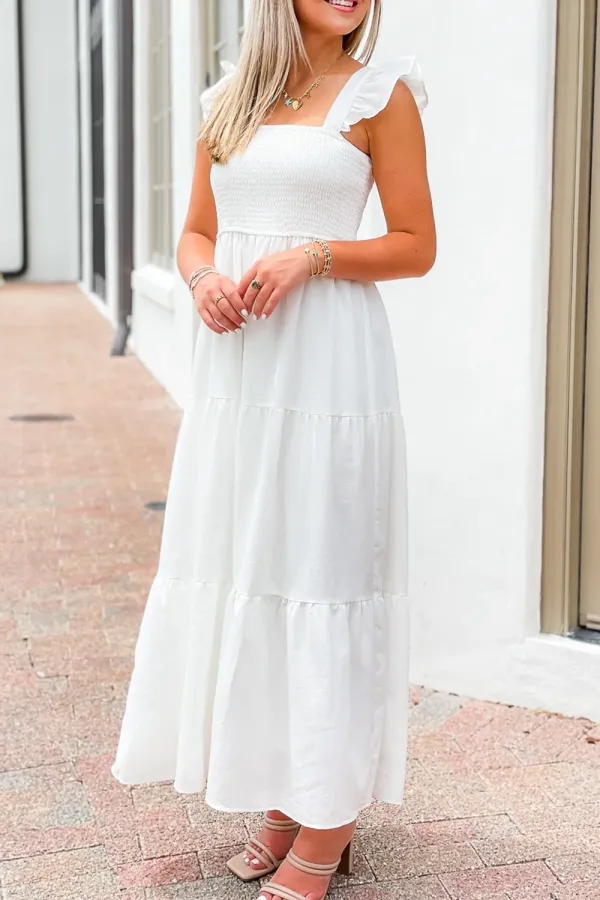 White Suspender Long Dress
