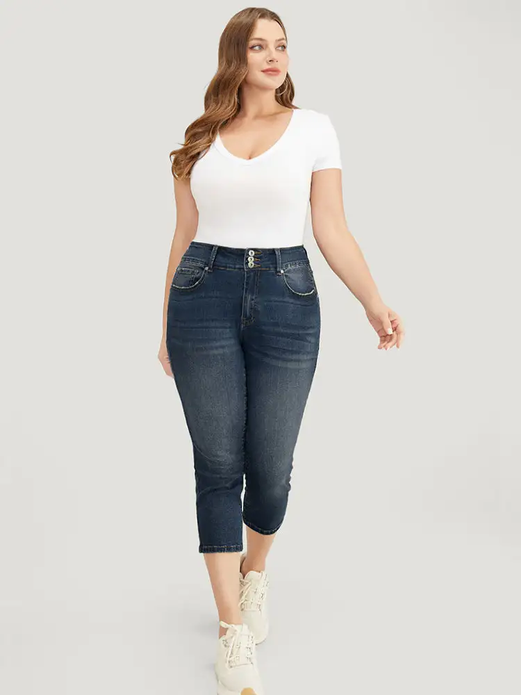 Very Stretchy High Rise Medium Wash Cropped Jeans