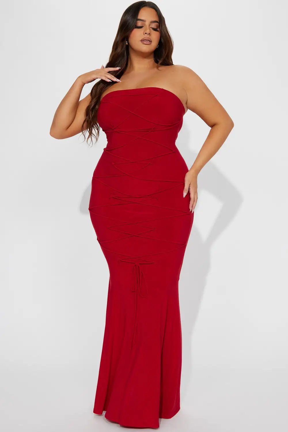 Karol Lace Up Maxi Dress - Red