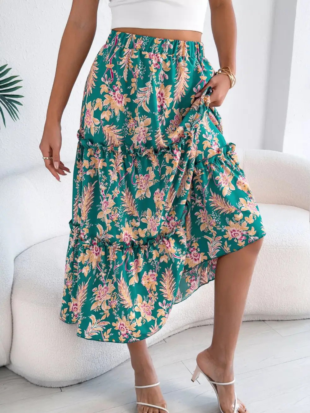 Everyday Ruffle Floral Midi Skirt