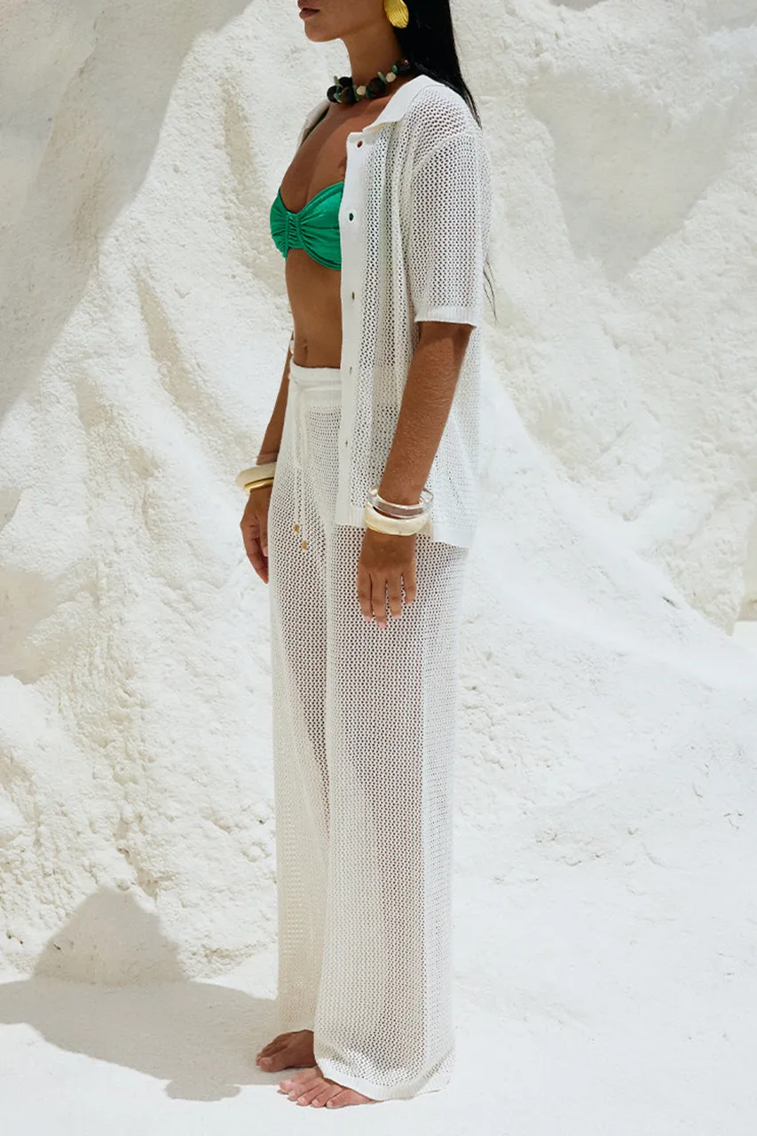 White Hollow Straight Pants