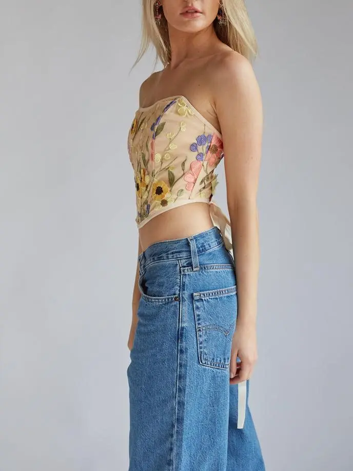 Strapless Floral Lace Corset Top
