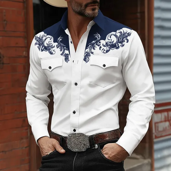 Men's Western Scrollwork Embroidered Long Sleeve Shirt