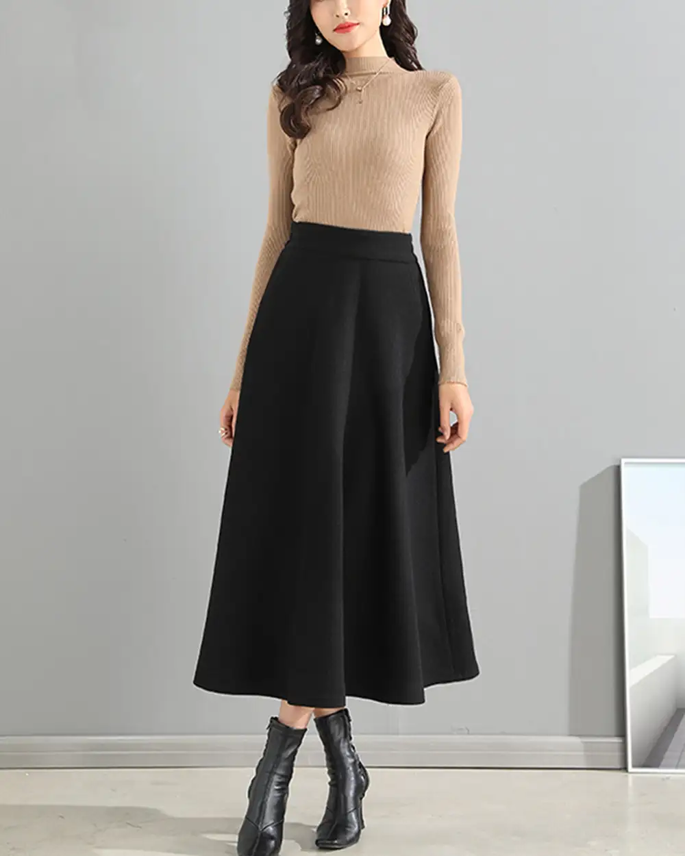 Relaxed Pocketed Wool A Line Maxi Skirt