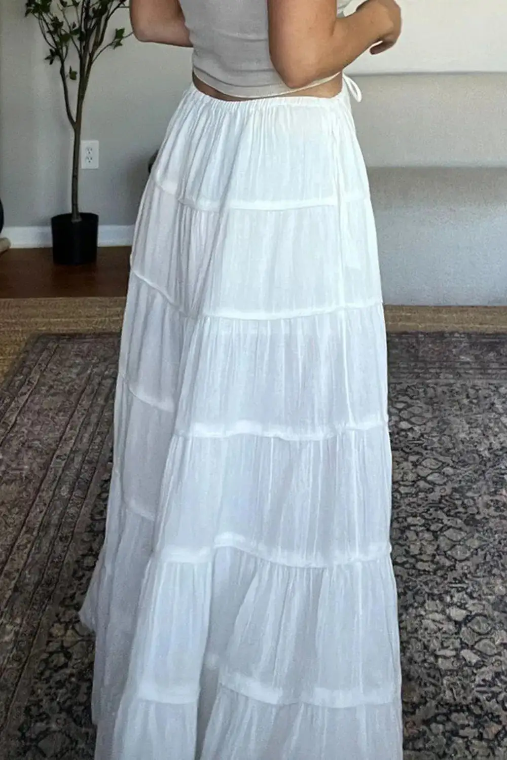Everyday Tiered Drawstring Maxi Skirt