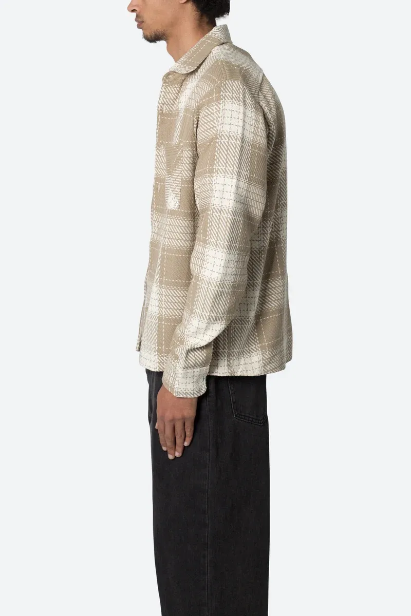 LIGHT KHAKI AND WHITE PLAID FLANNEL SHIRT
