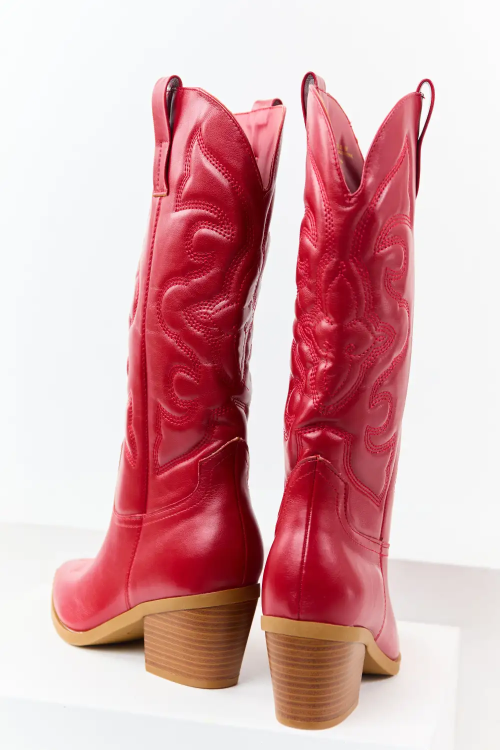 Faux Leather Embroidered Cowboy Boots