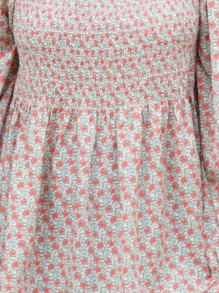 Pleated Square Neck Lantern Sleeve Shirt