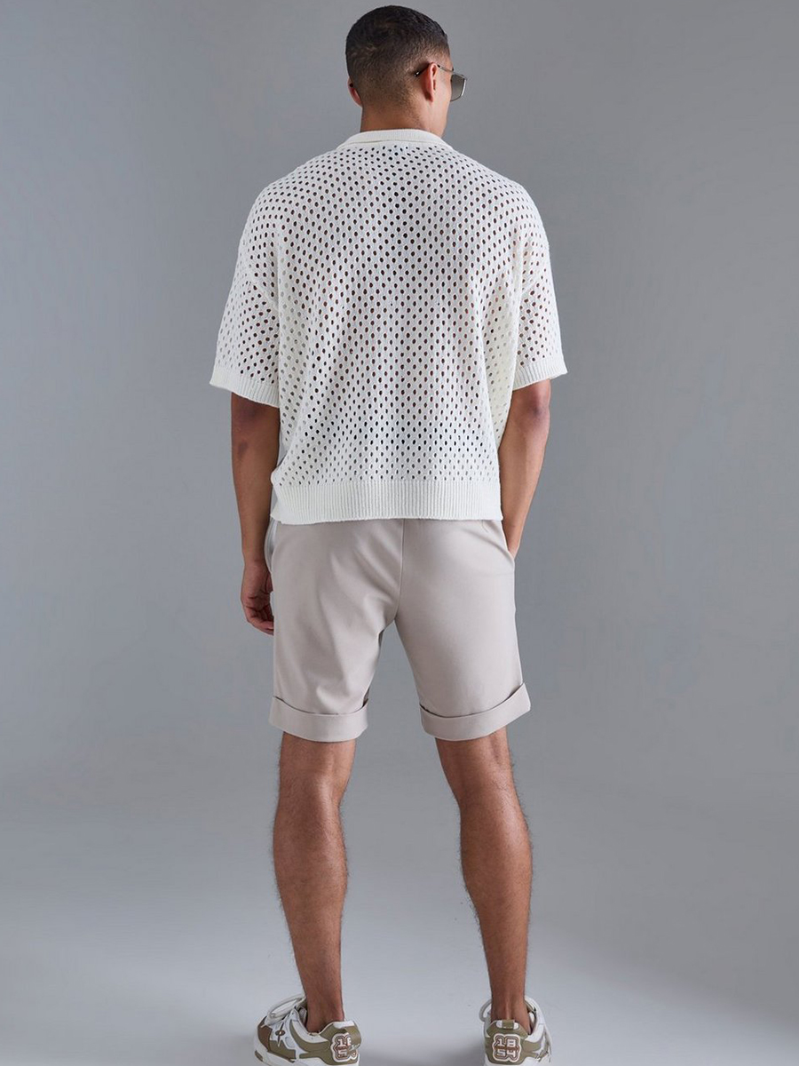 BOXY FIT CROCHET KNITTED V-NECK POLO