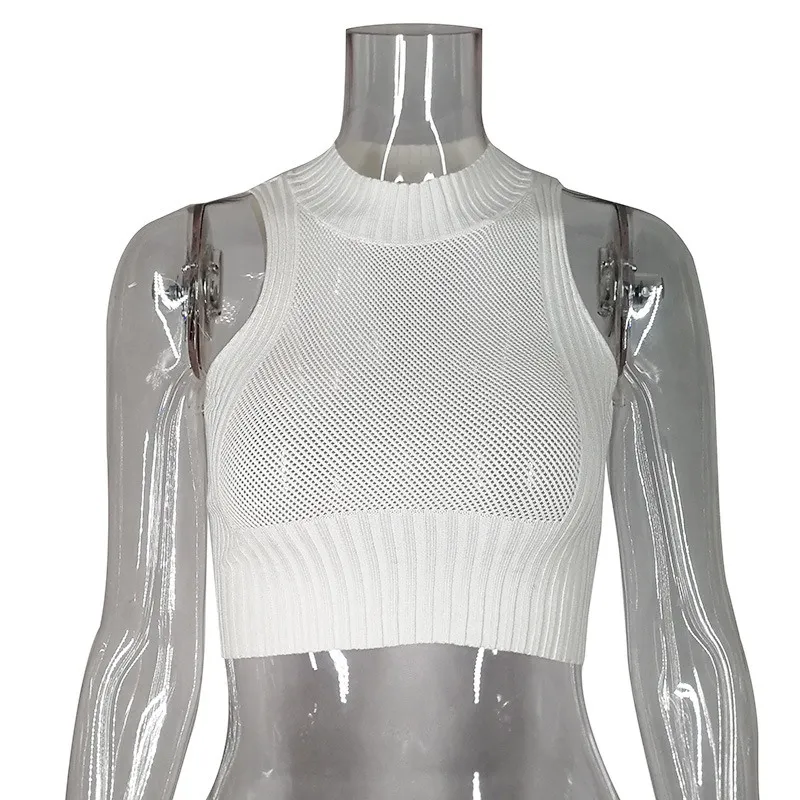 New ins hollow solid color knitted hot girl short navel-exposing vest