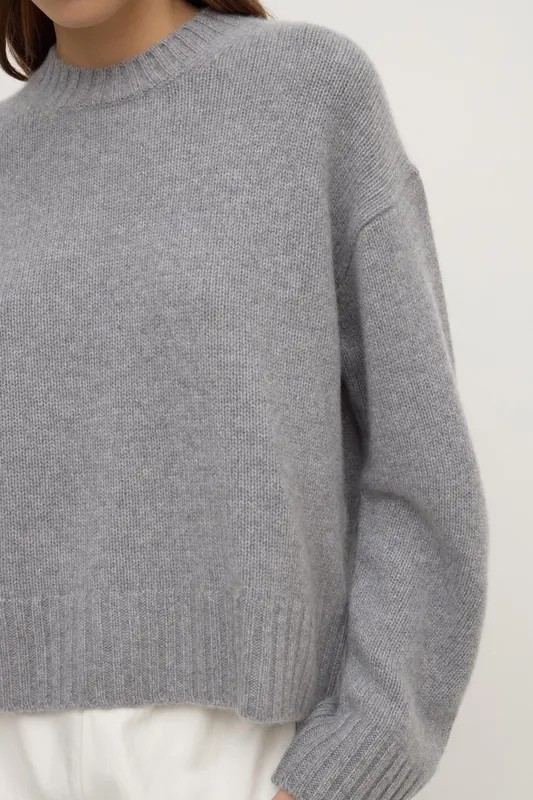 Gray Marle Cashmere Crew-Neck Knit Sweater