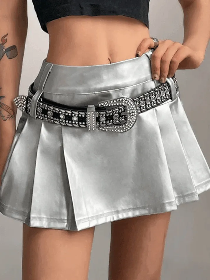 Pleated Faux Leather Mini Skirt