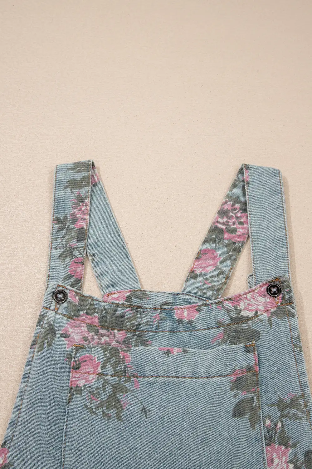 Modern Floral Print Pleated High Waist Wide Leg Denim Jumpsuit