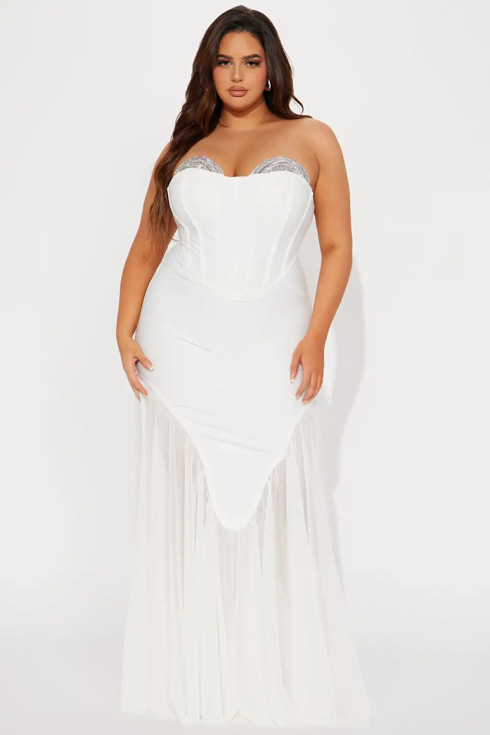 Gloria Bandage Embellished Gown - White
