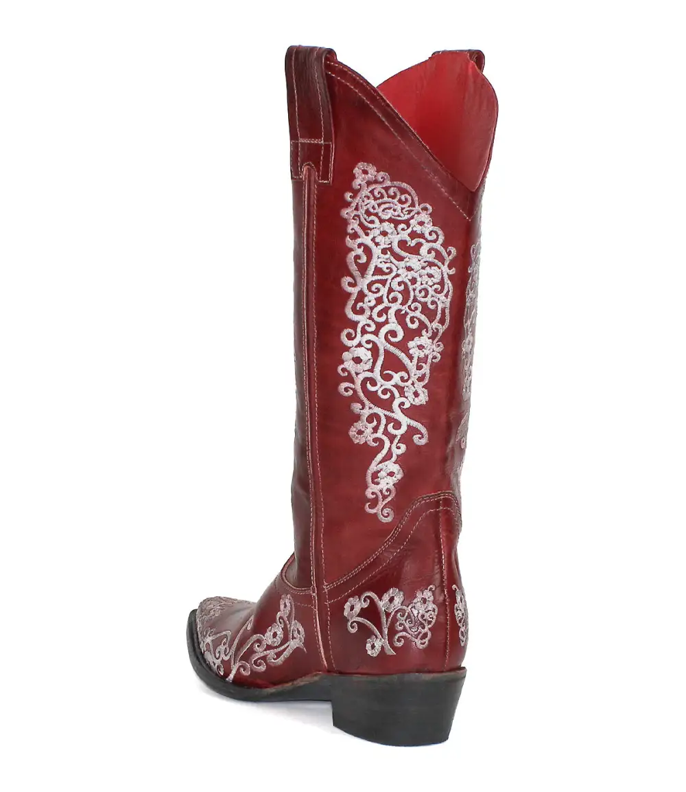 Floral-Stitched Slip-On Western Boots