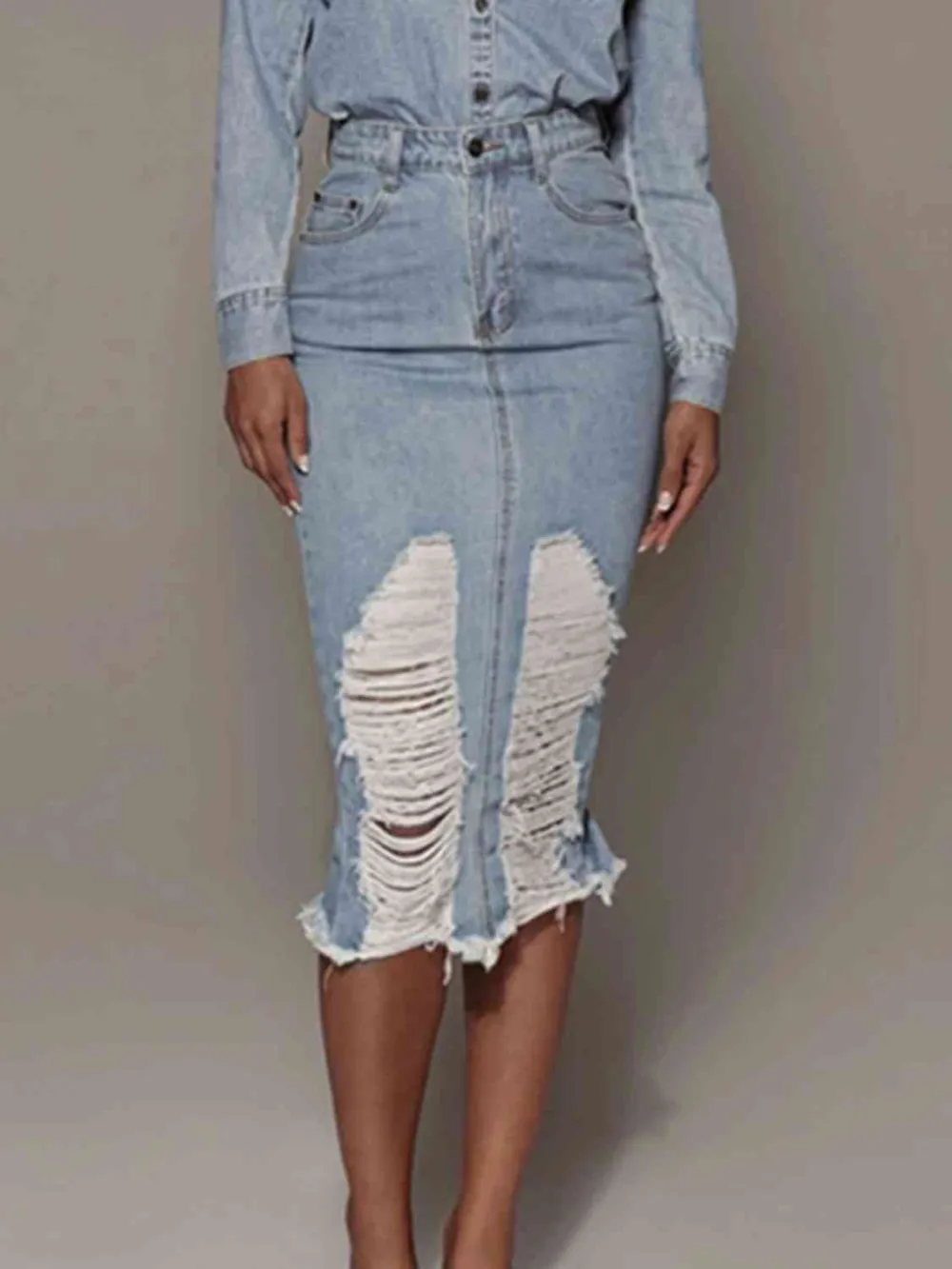 Distressed Slit Skirt
