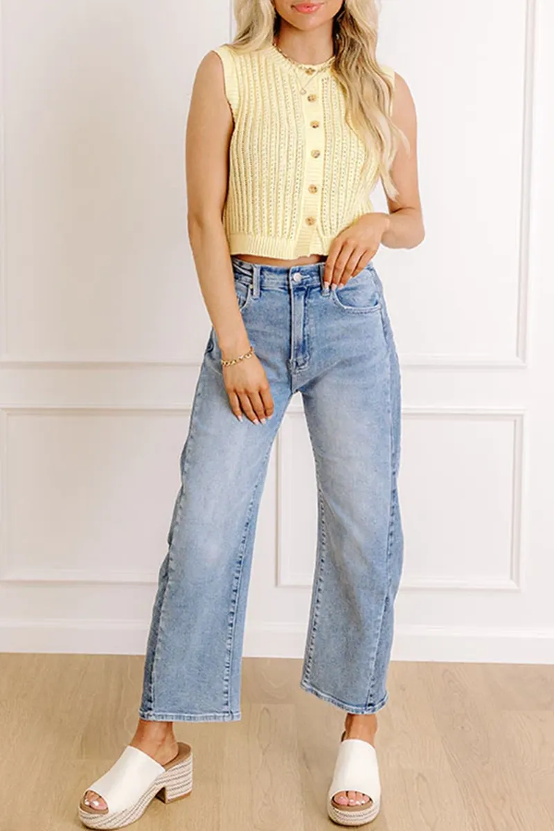 High Waist Loose Cotton Jeans For Women