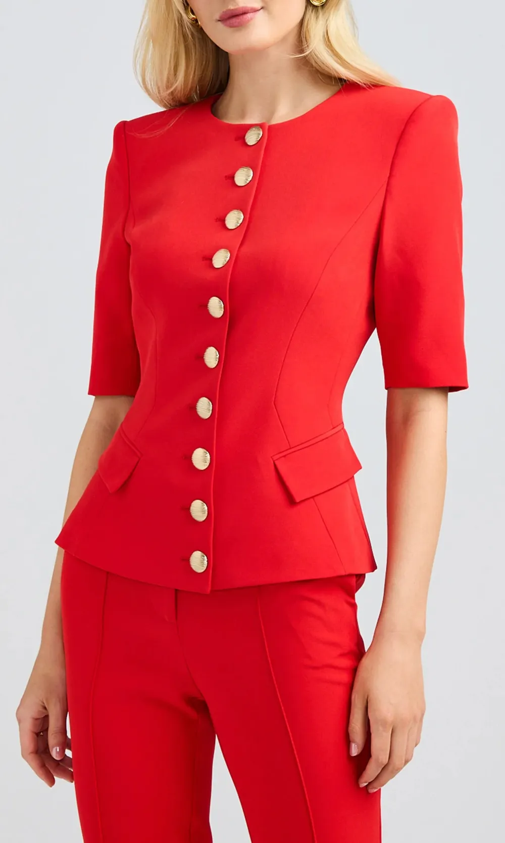 Red Sleeveless Crepe Jacket