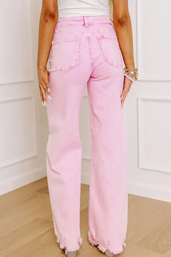 Acid Wash High Waist Uneven Raw Hem Shift Jeans