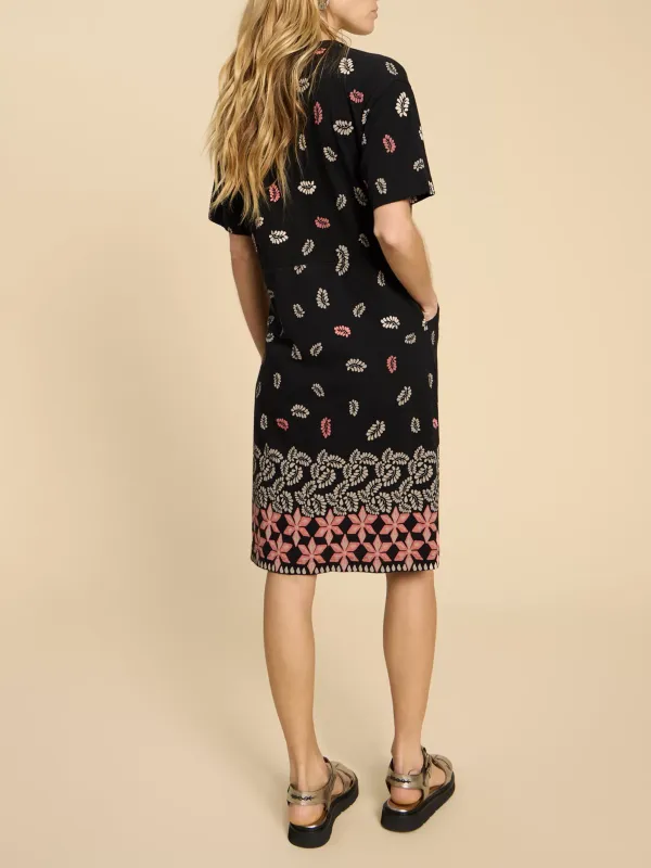 Tammy Leaf and Flower Print Cotton Jersey Dress