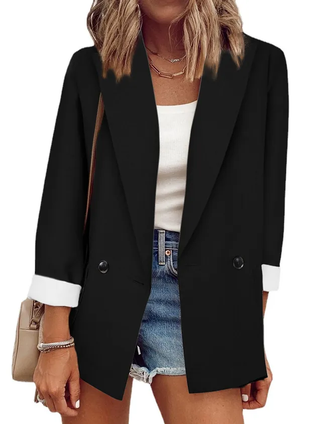 Plain Casual Shawl Collar Buttoned Blazer