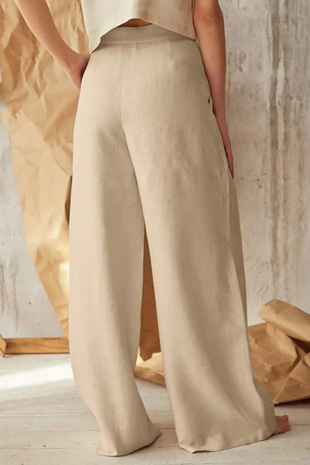 Button Front Wide Leg Pants