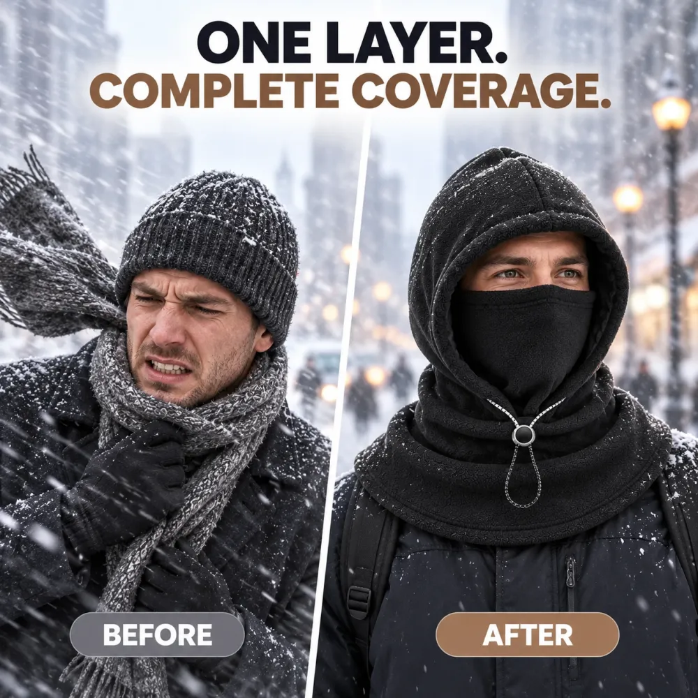 3-in-1 Winter Fleece Balaclava Hood - Warm Face, Ear & Neck Cover
