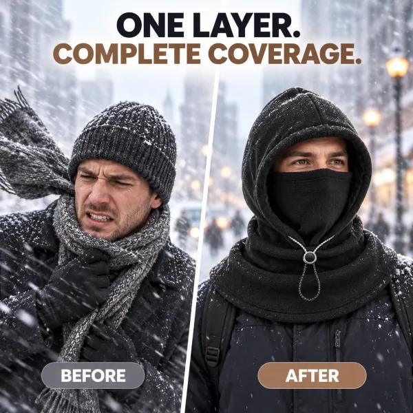 3-in-1 Winter Fleece Balaclava Hood - Warm Face, Ear & Neck Cover