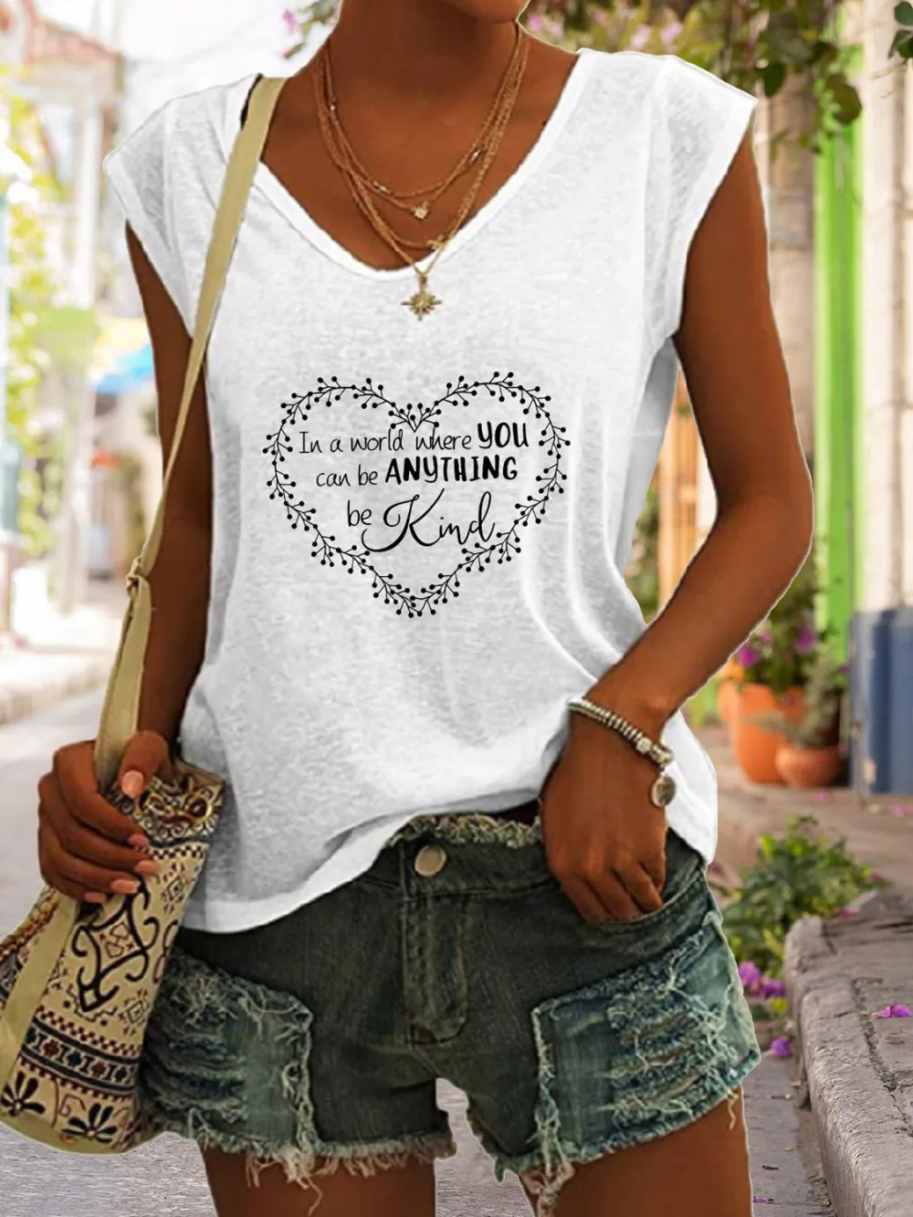 Full Size Heart Graphic V-Neck Tank Top