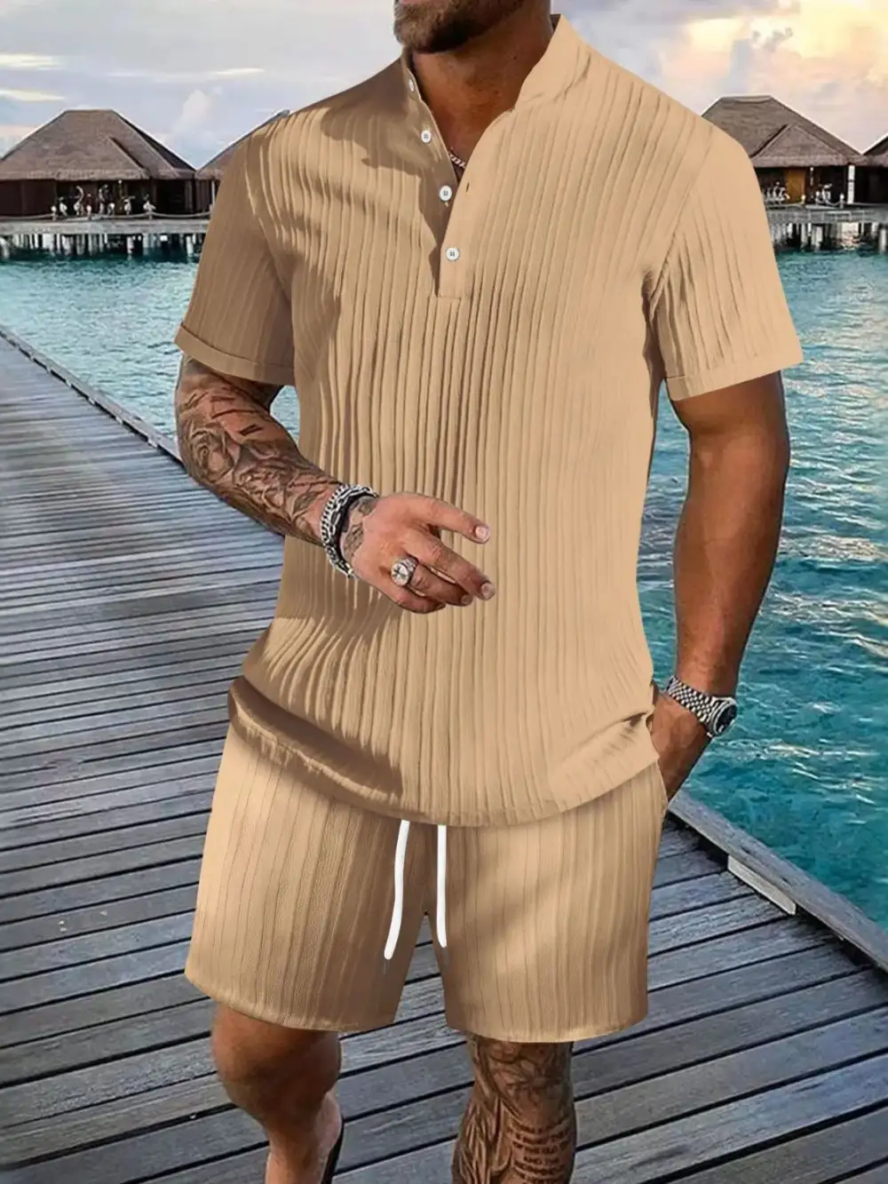 Cotton Blend Button Detail Casual Set
