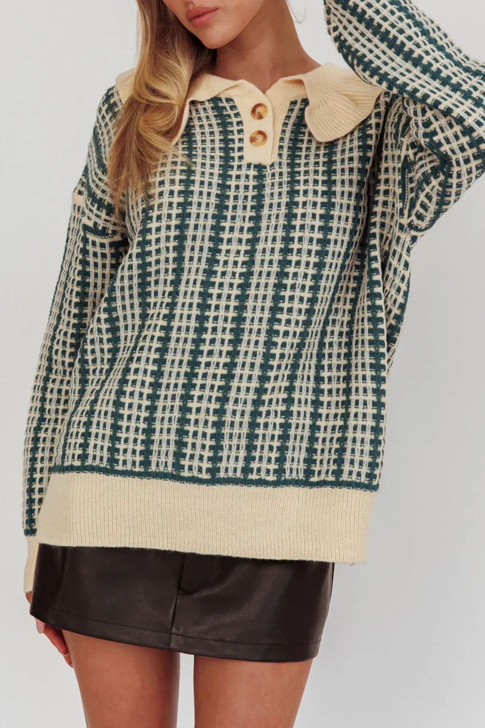 Fashionable Luxury Lapel Plaid Top
