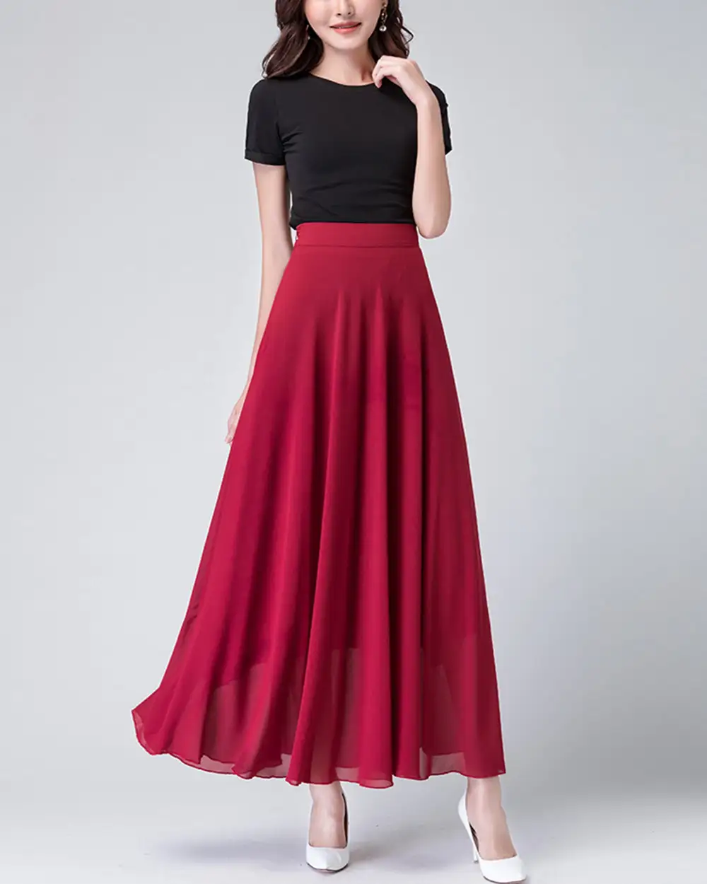 Studio Elastic Waist Chiffon A Line Maxi Skirt