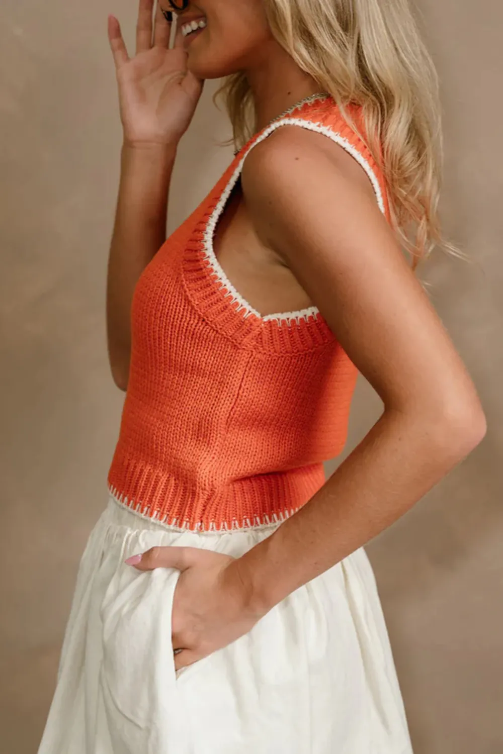 Contrast Color Cropped Sweater