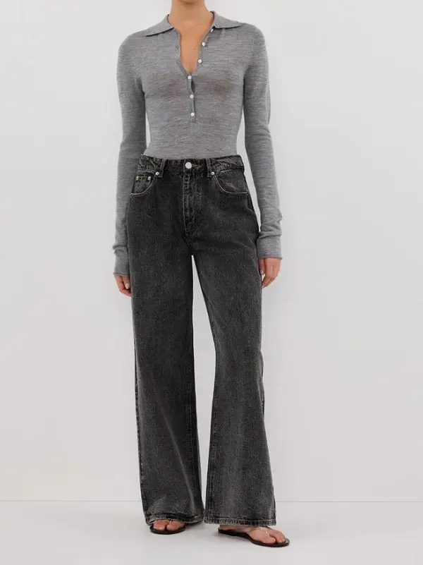 SILVER MARLE MERINO POLO TOP