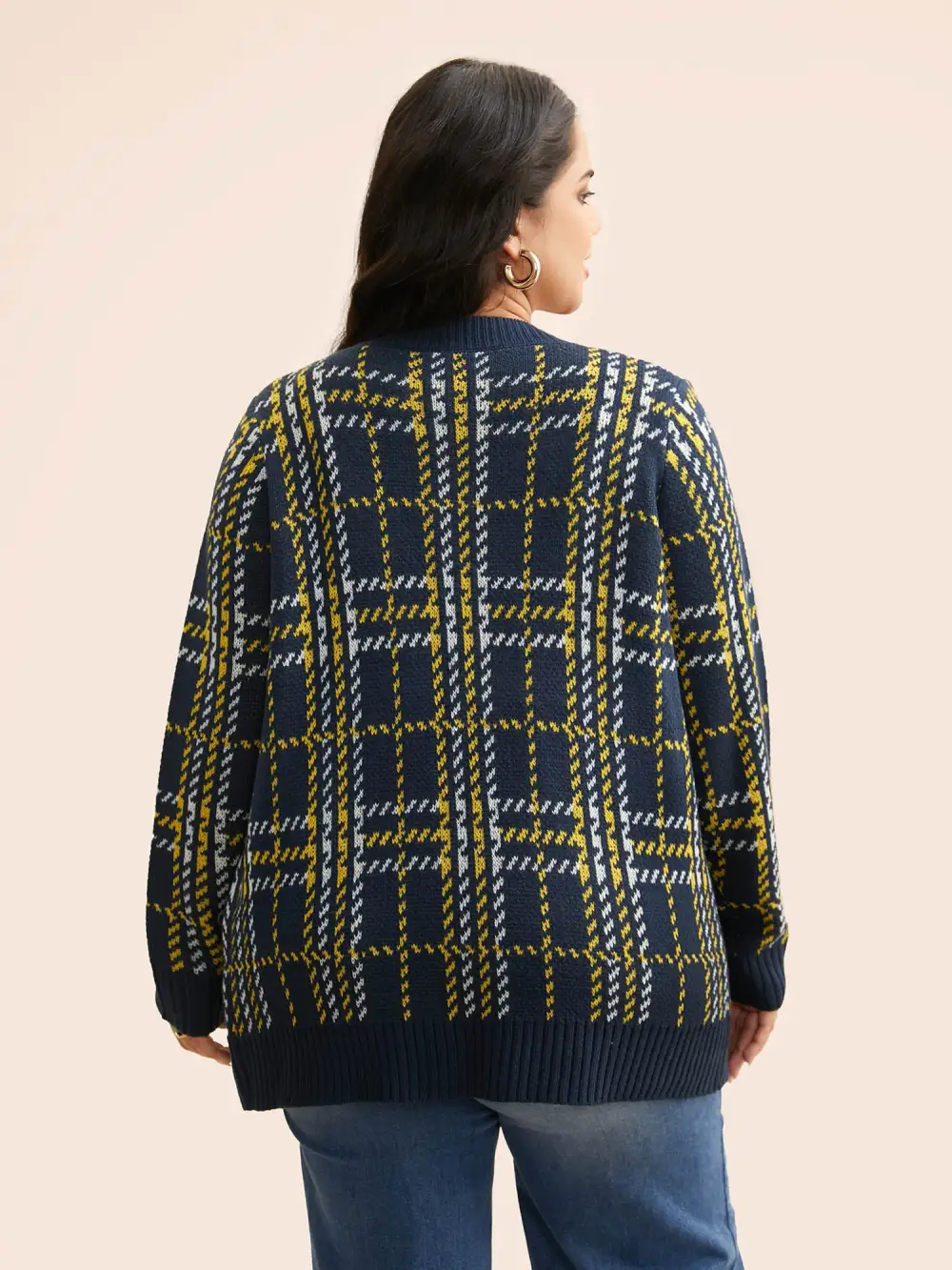 Kimono Collar Plaid Pocket Cardigan