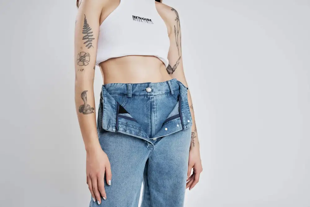Double Waist Band Jean Pants