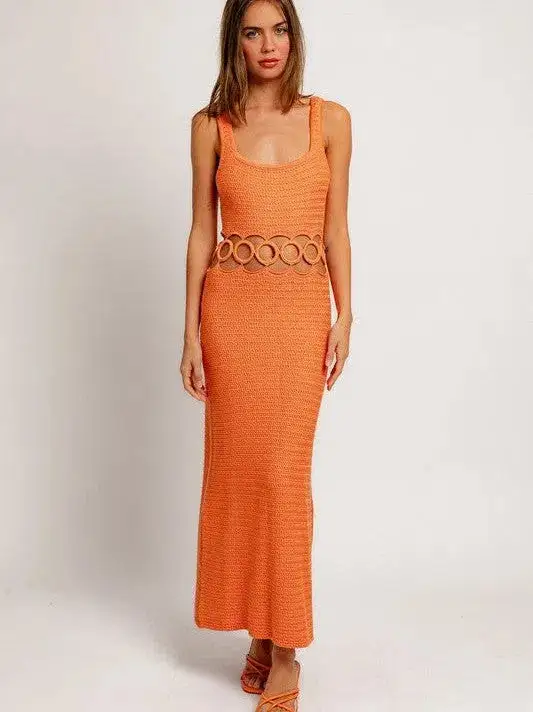 Fashion is an Attitude Square Neck Sleeveless Crochet Midi Dress