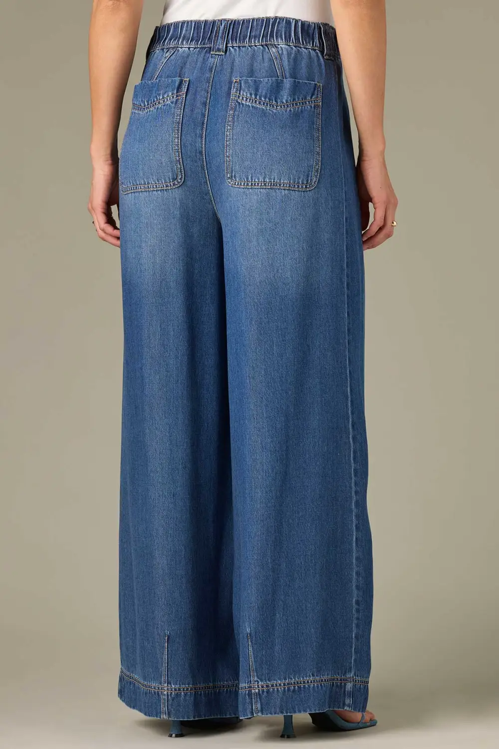 Ultra  Smocked Tie Waist Wide Leg Jeans