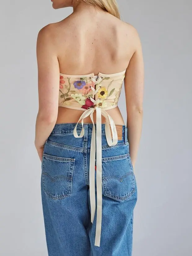 Strapless Floral Lace Corset Top
